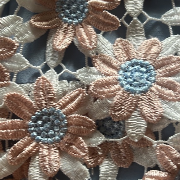 Self Portrait Off Shoulder Mini Dress, Floral Details- Size 0. Blue, Pink, White - Picture 5 of 7